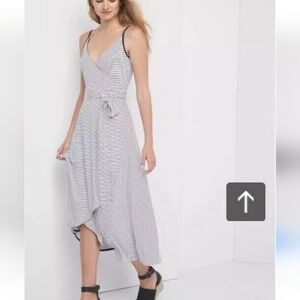 Gap white and blue striped wrap dress.  Stretchy jersey material, midi length si